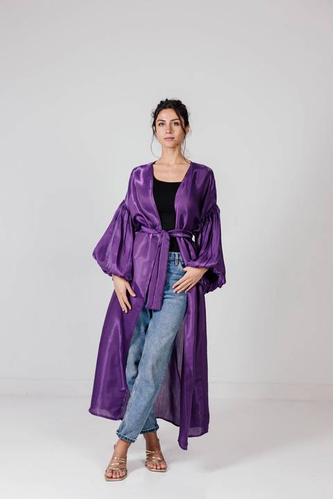 The Puffy Sleeve Cardigan in Purple