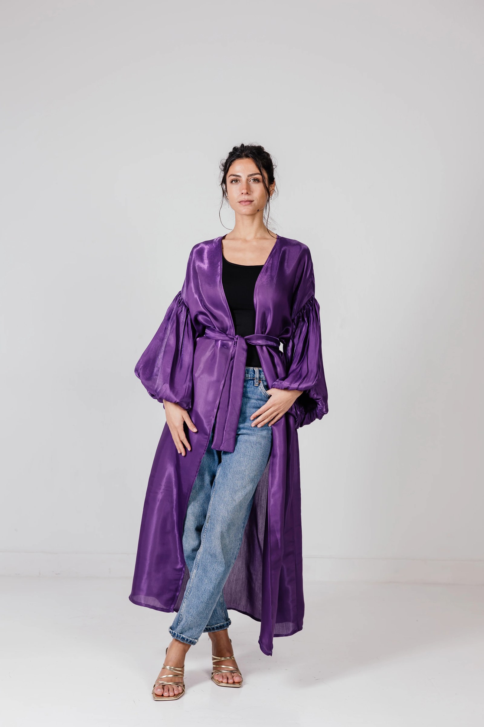 The Puffy Sleeve Cardigan in Purple