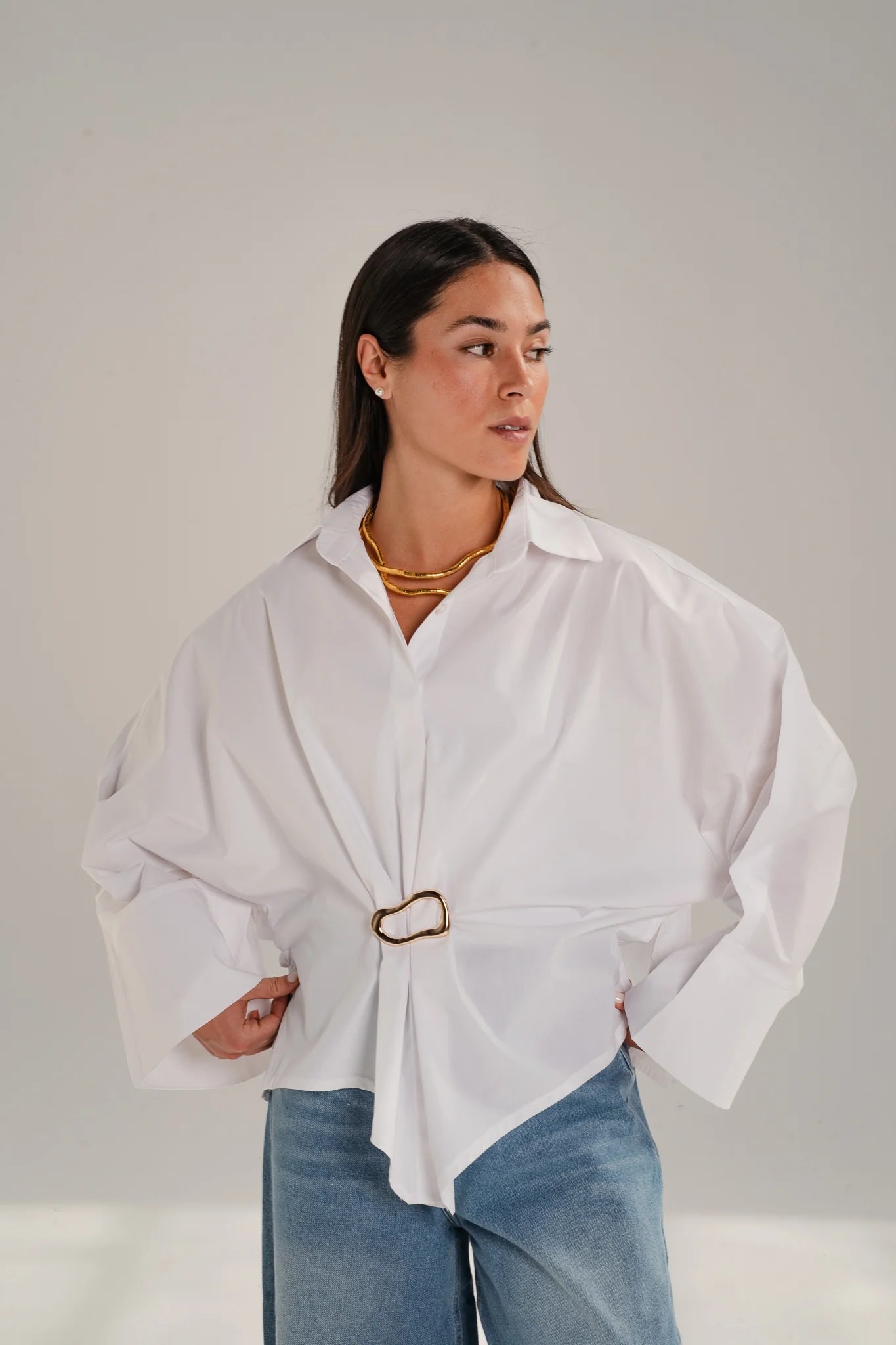 Poplin Shirt With Gold Pin - Oval