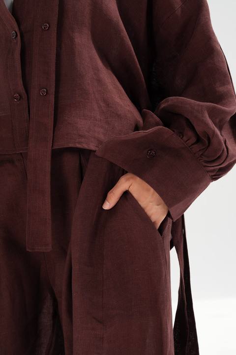 Linen Barrel Pants - Burgundy