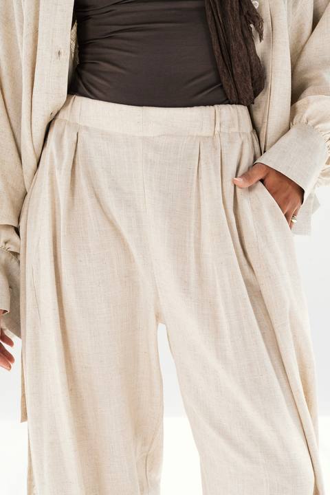 Linen Barrel Pants - Beige