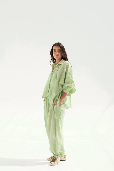 Linen Barrel Pants - Matcha
