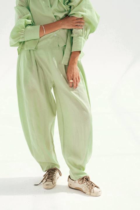 Linen Barrel Pants - Matcha