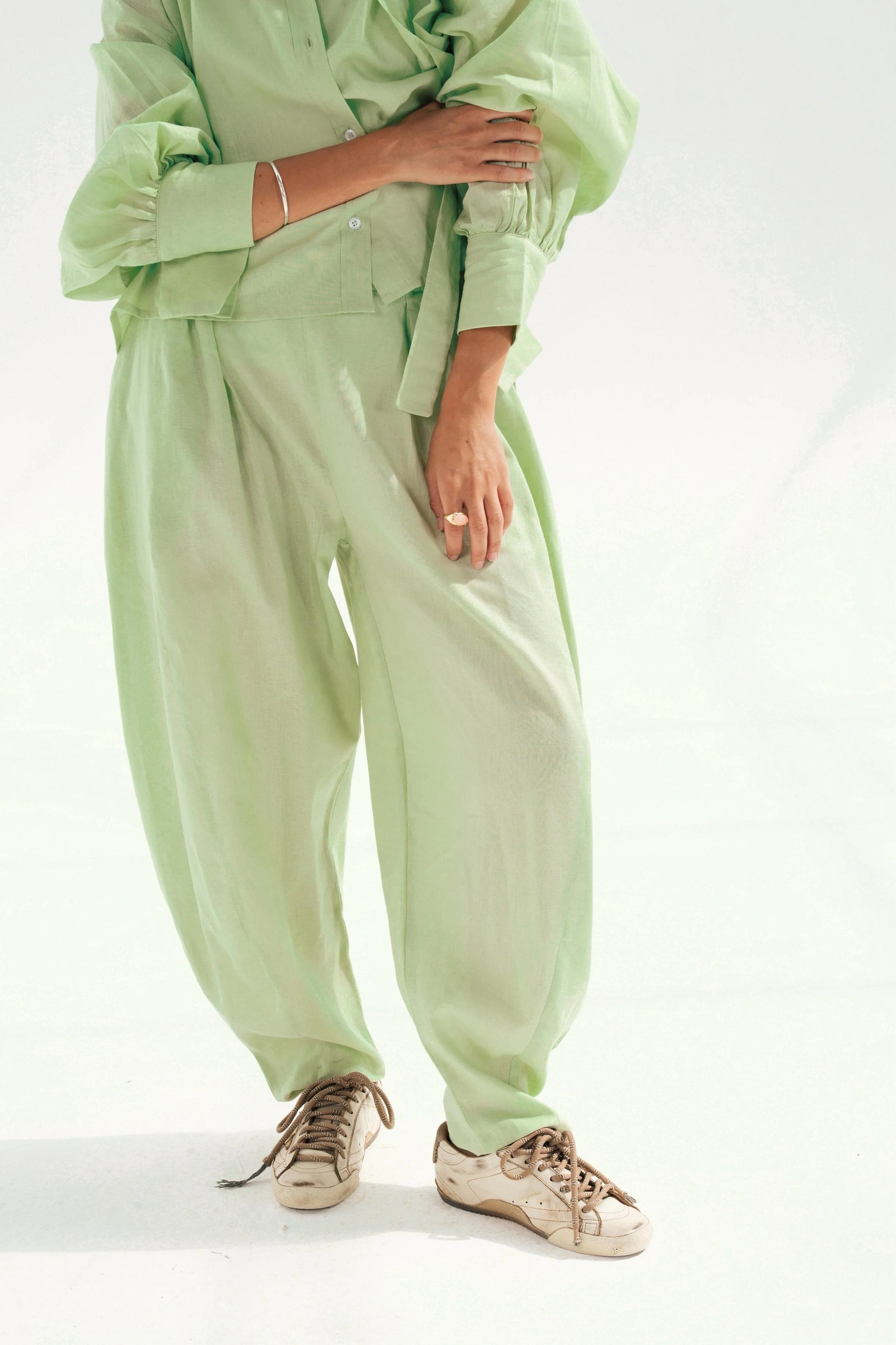 Linen Barrel Pants - Matcha