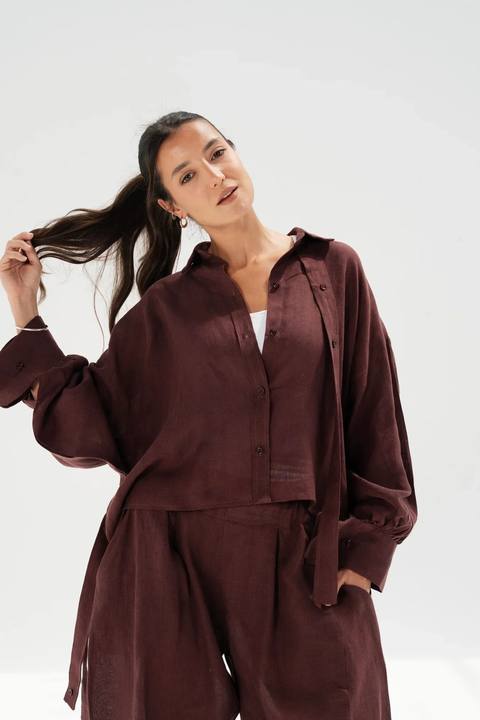 Linen buttoned Shirt - Burgundy