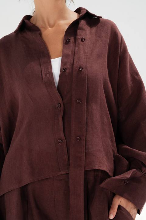 Linen buttoned Shirt - Burgundy