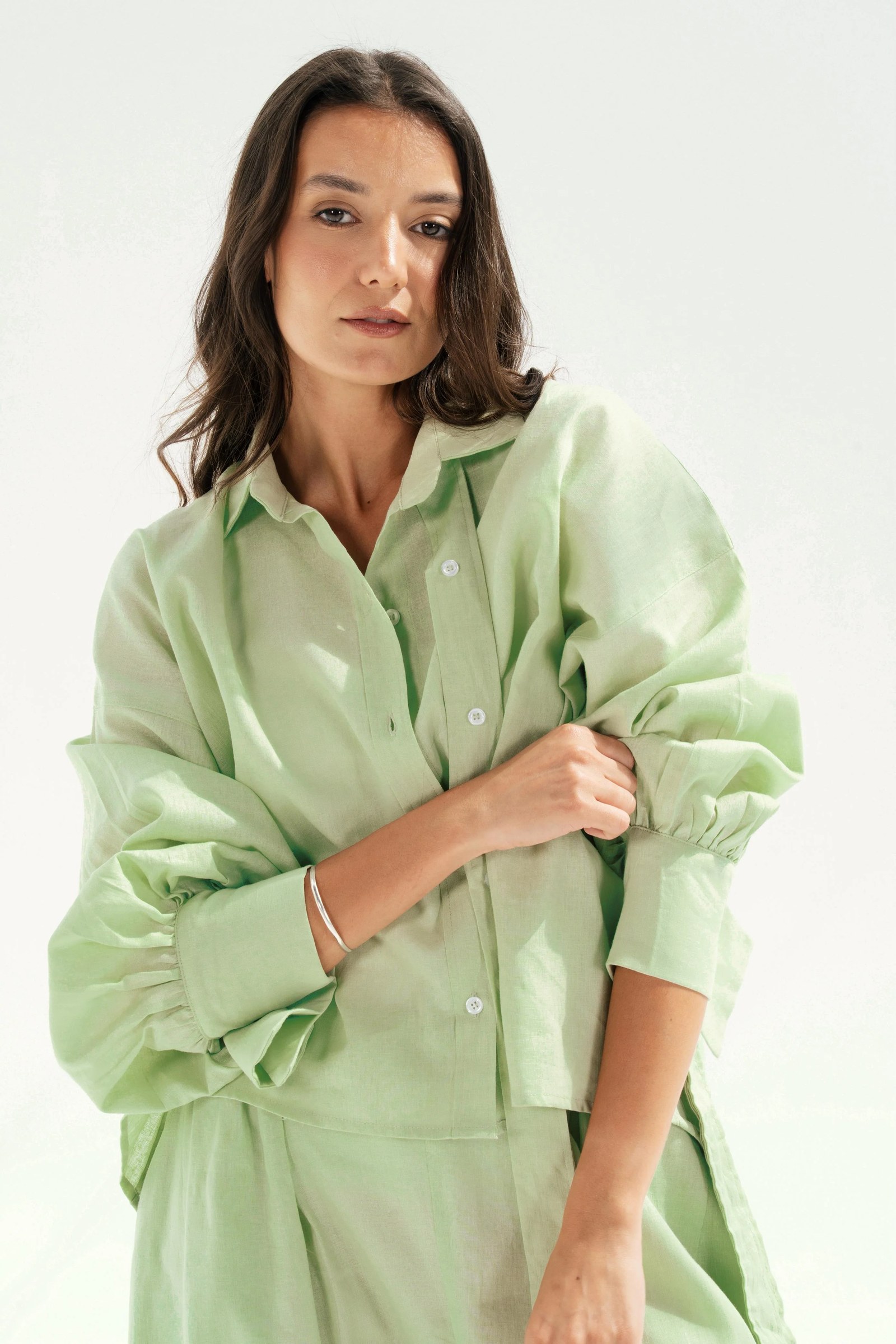 Linen buttoned Shirt - Matcha