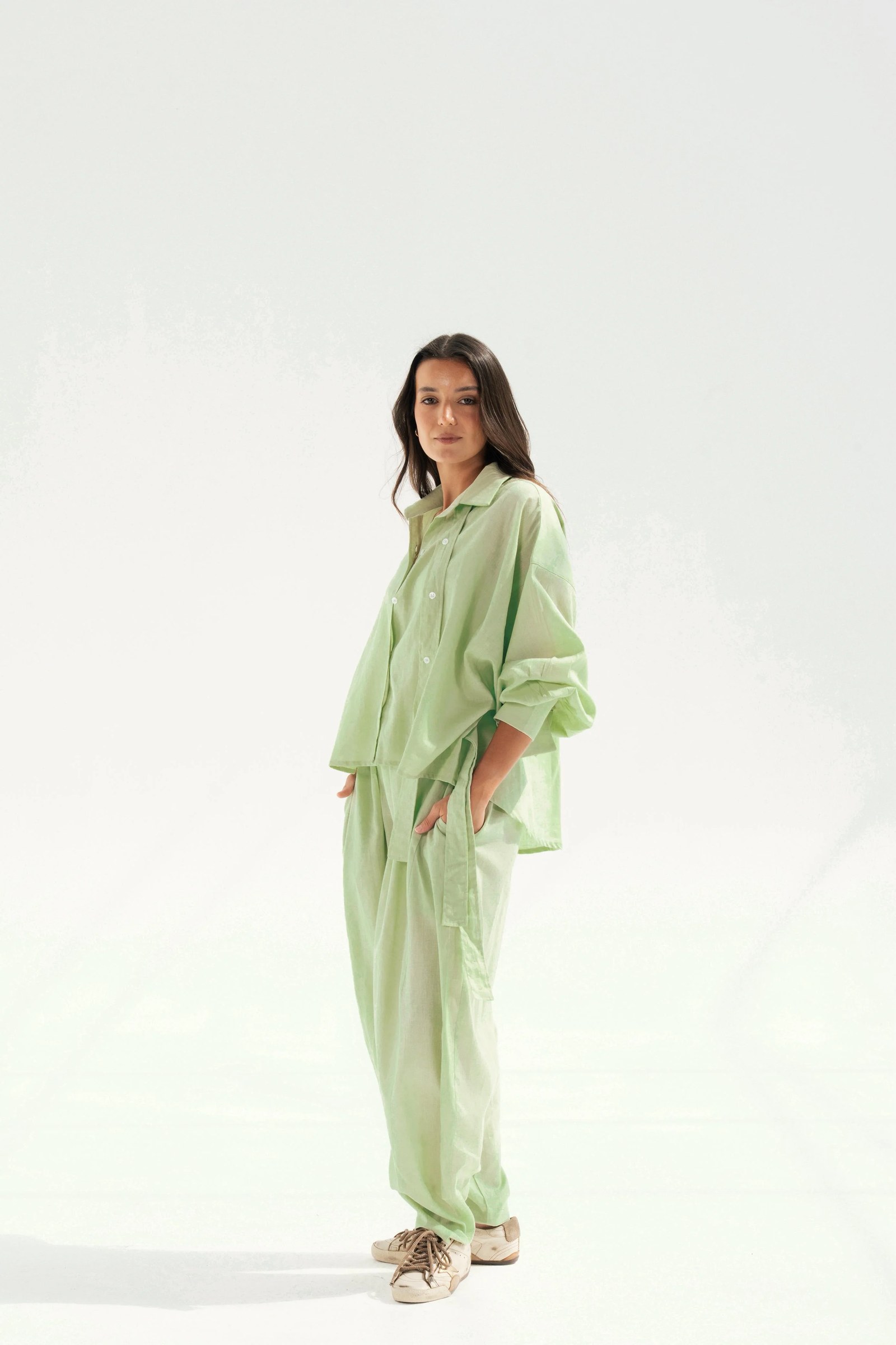 Linen buttoned Shirt - Matcha