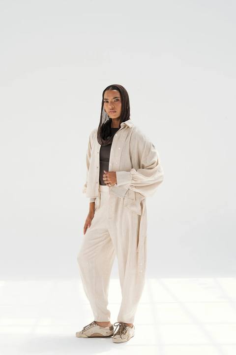 Linen buttoned Shirt - Beige