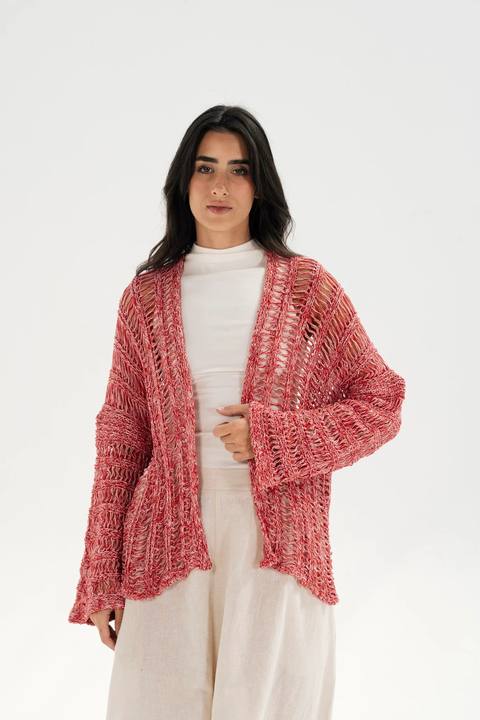 Summer Knit Cardigan - Pink & Red