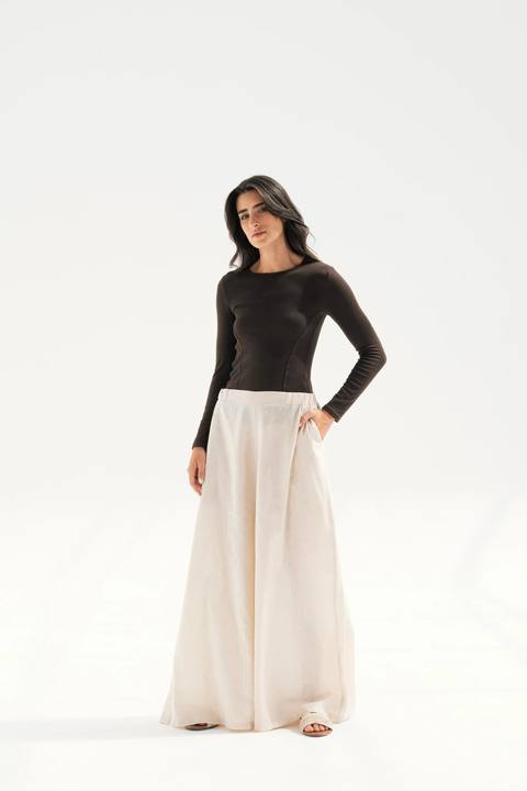 Wide Leg Linen Pants - Beige