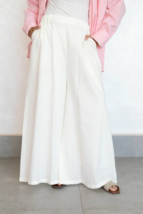 Wide Leg Linen Pants - Off white