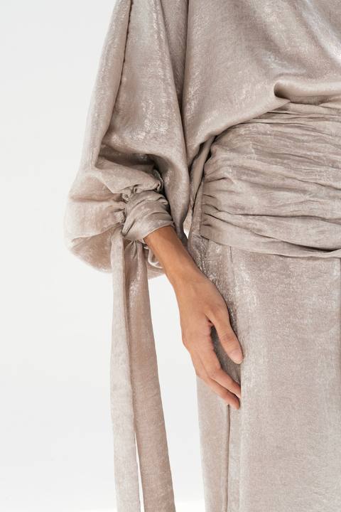 Draped Waist Evening Set - Beige