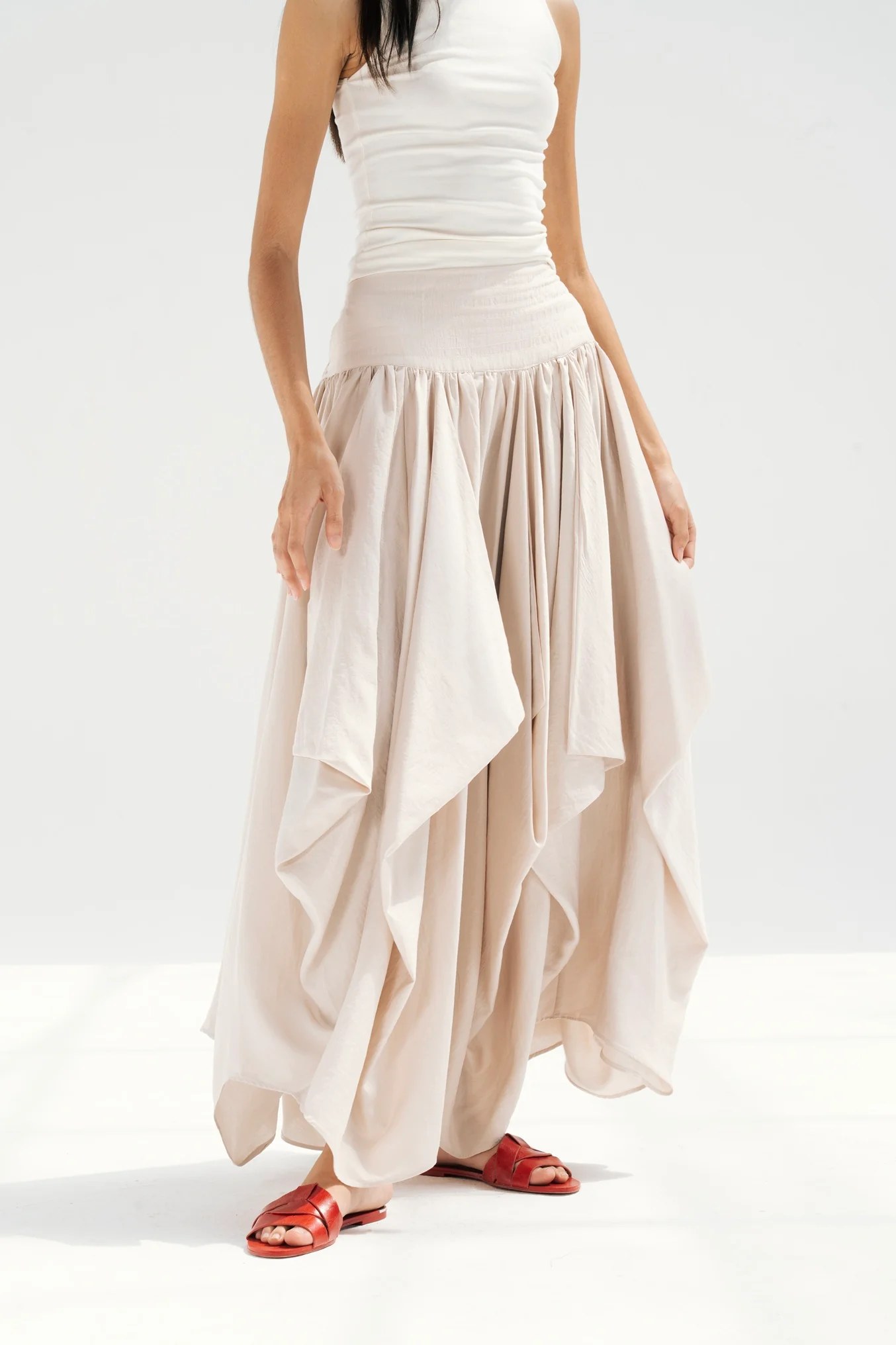 Draped Maxi Skirt - Beige