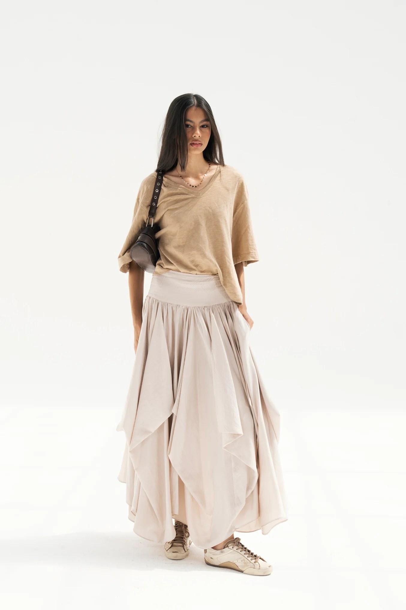 Draped Maxi Skirt - Beige