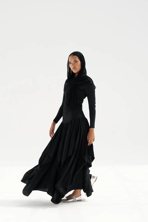 Draped Maxi Skirt - Black
