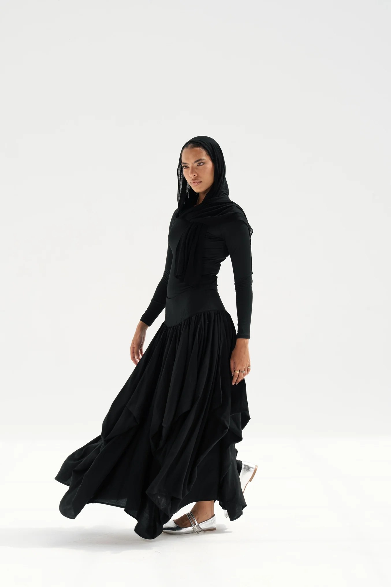 Draped Maxi Skirt - Black