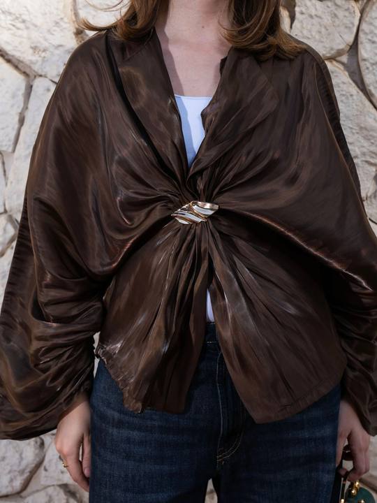 Luxe Drape Blouse - Brown