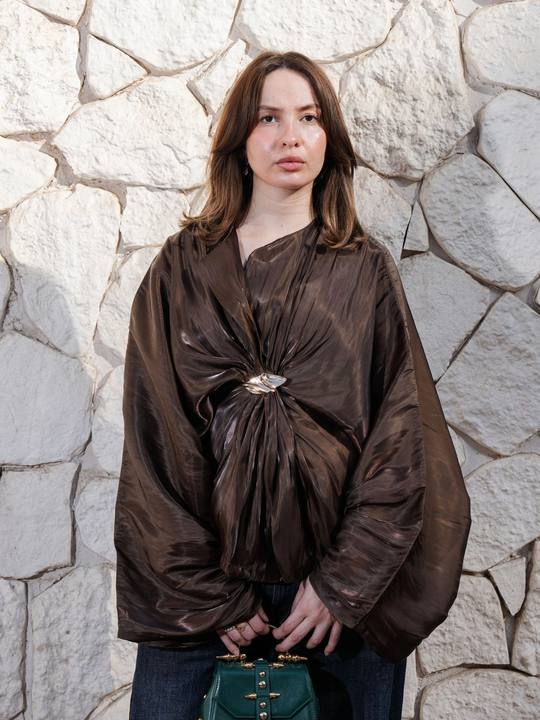 Luxe Drape Blouse - Brown