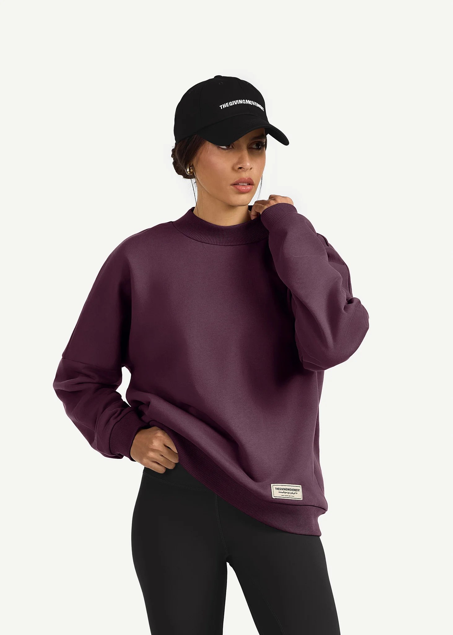 Oversized Curve Print High Neck Sweatshirt