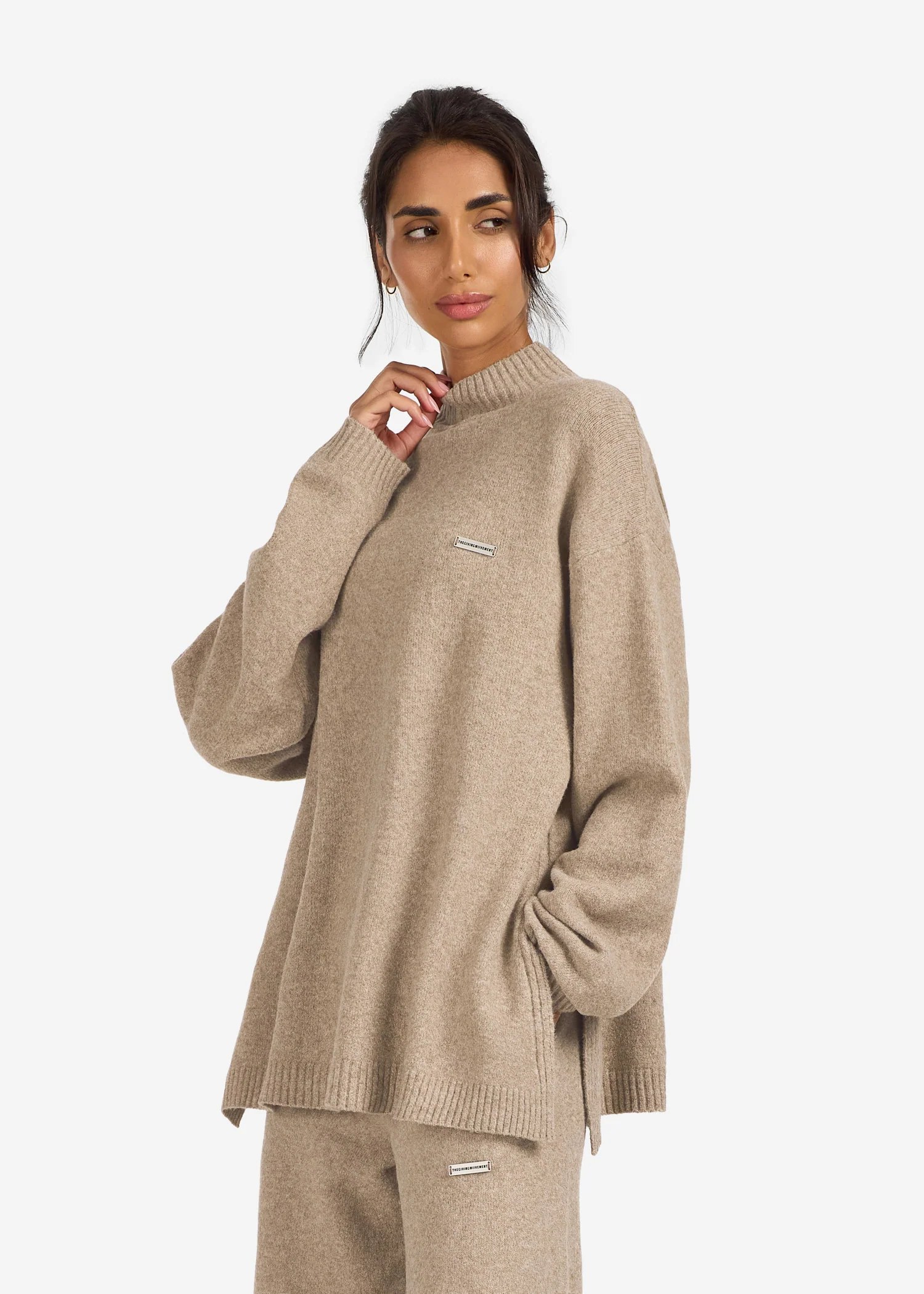 Knitted Longline Funnel Neck Jumper