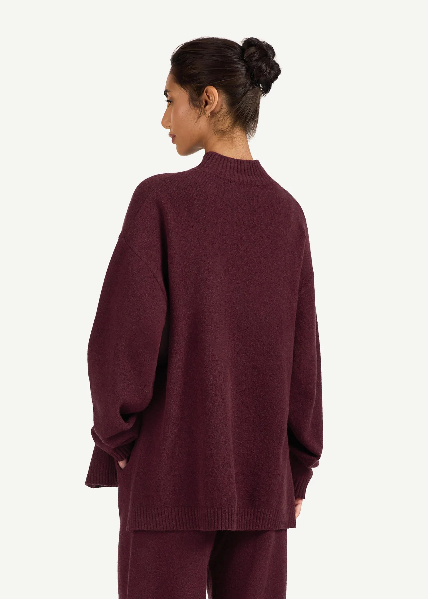 Knitted Longline Funnel Neck Jumper