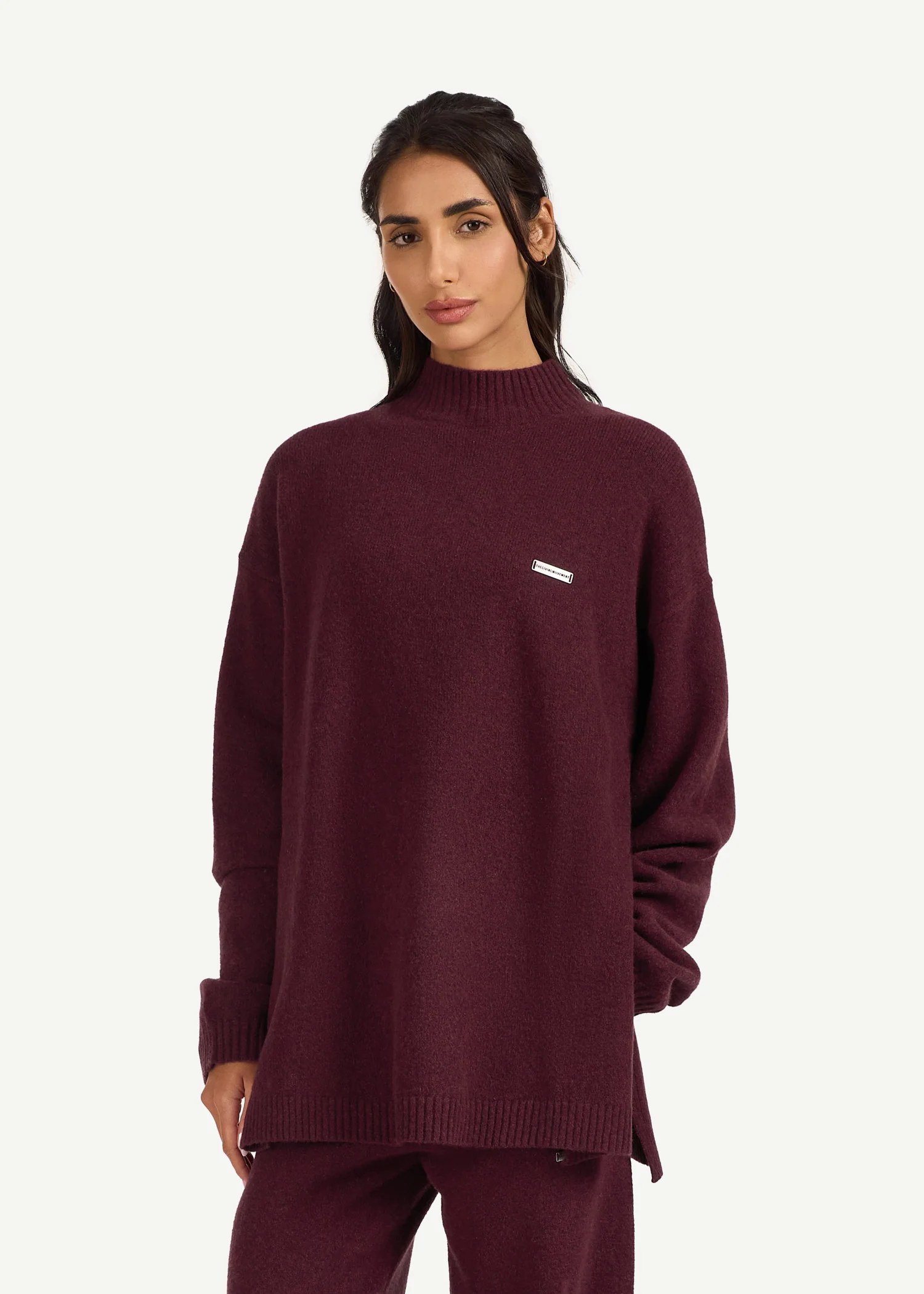 Knitted Longline Funnel Neck Jumper