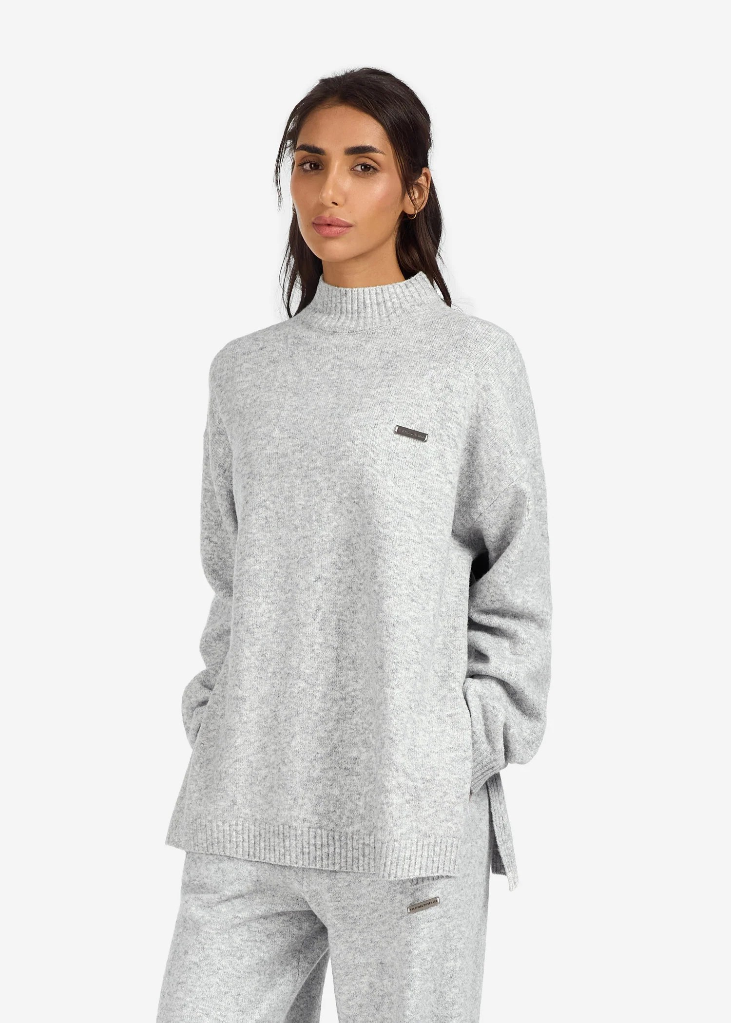 Knitted Longline Funnel Neck Jumper