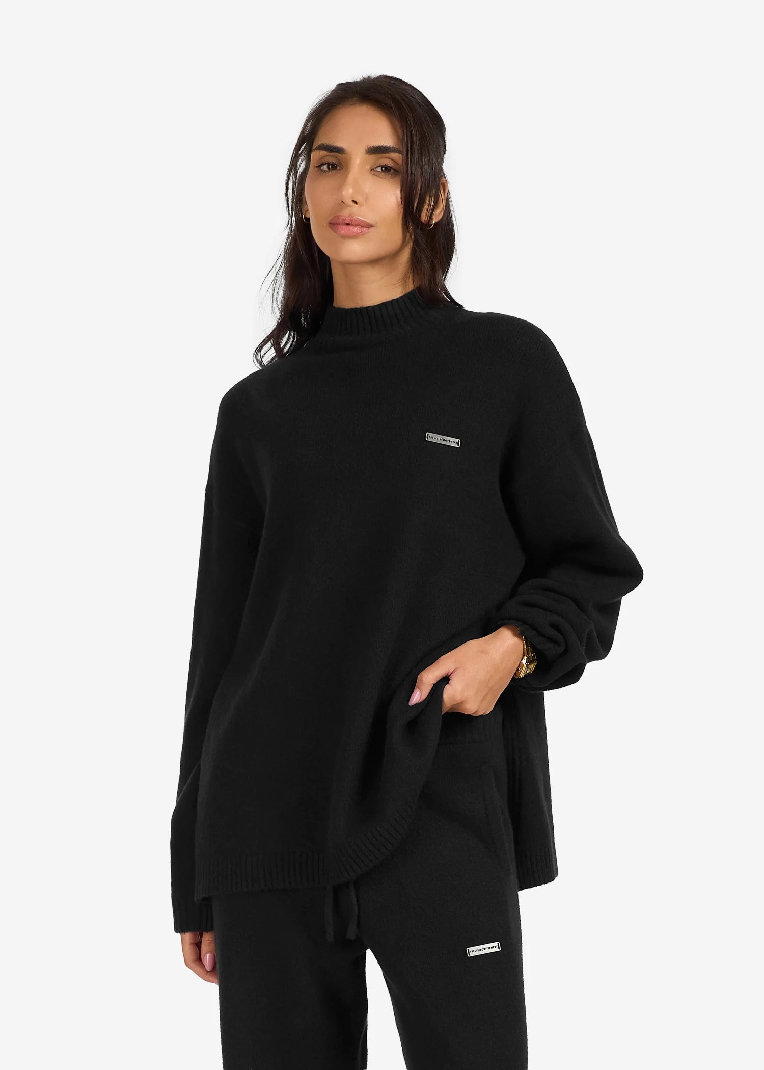 Knitted Longline Funnel Neck Jumper