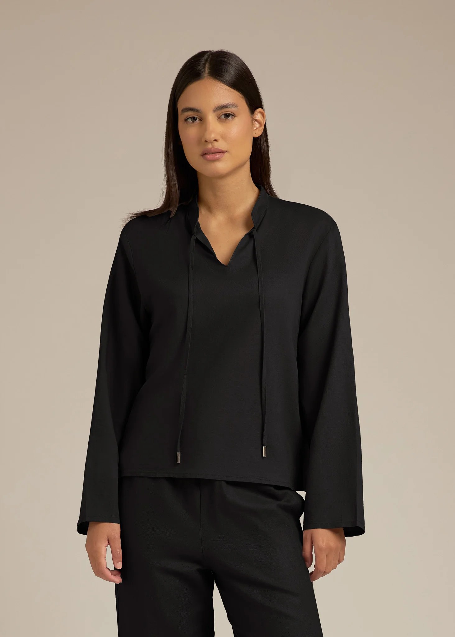Tie Neck Long Sleeve Shirt