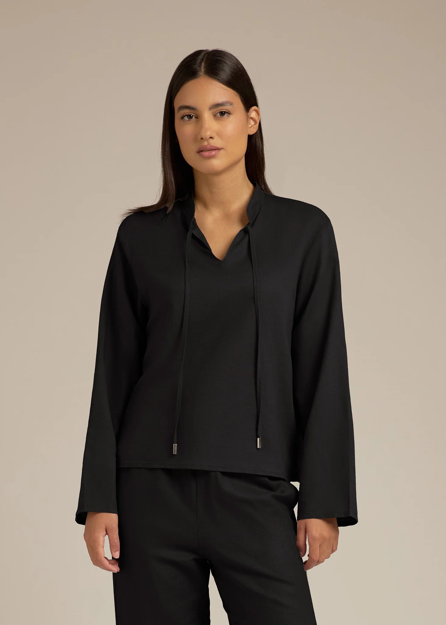 Tie Neck Long Sleeve Shirt