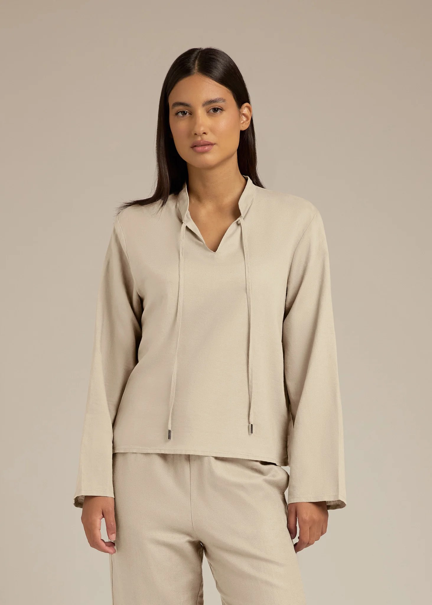 Tie Neck Long Sleeve Shirt