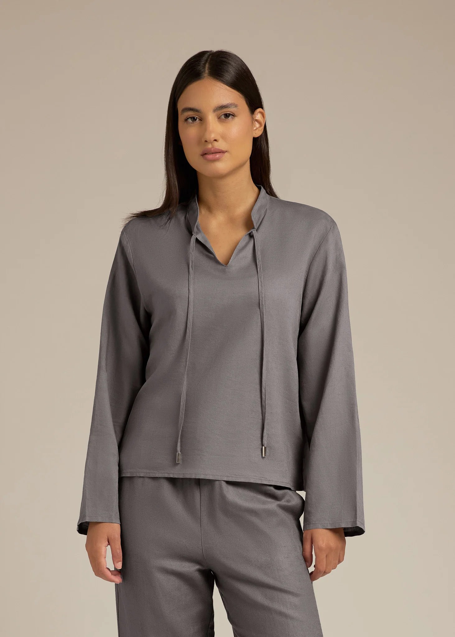 Tie Neck Long Sleeve Shirt