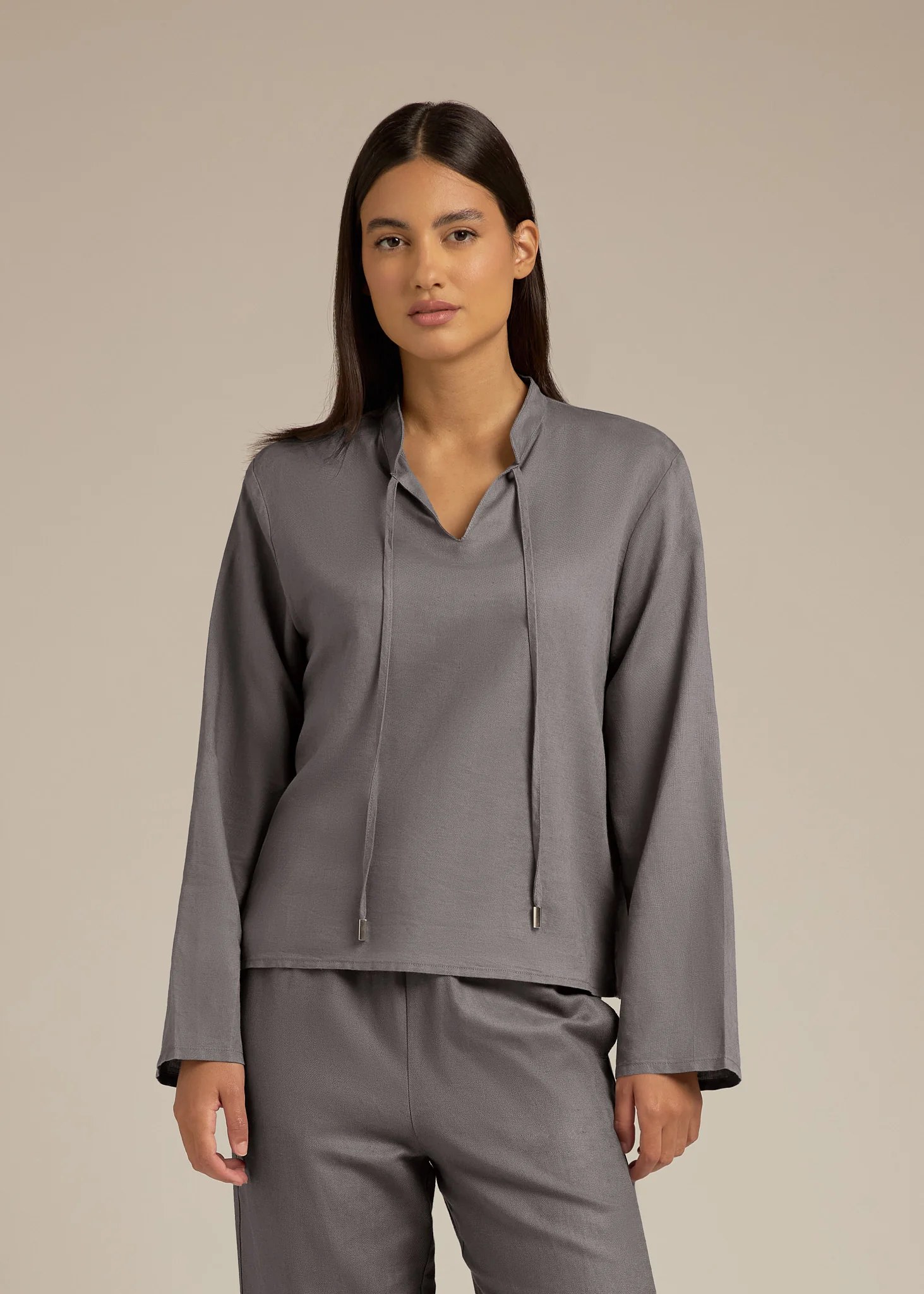 Tie Neck Long Sleeve Shirt