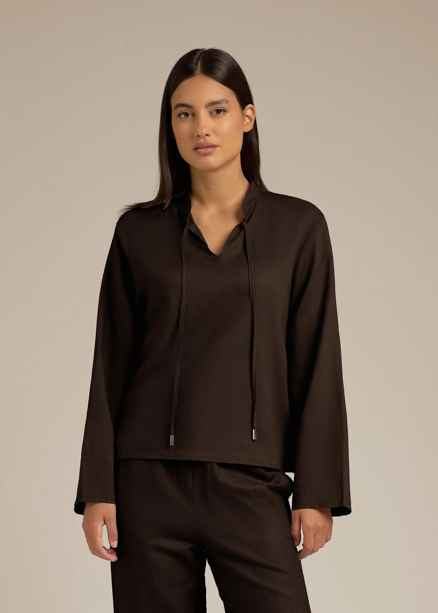 Tie Neck Long Sleeve Shirt