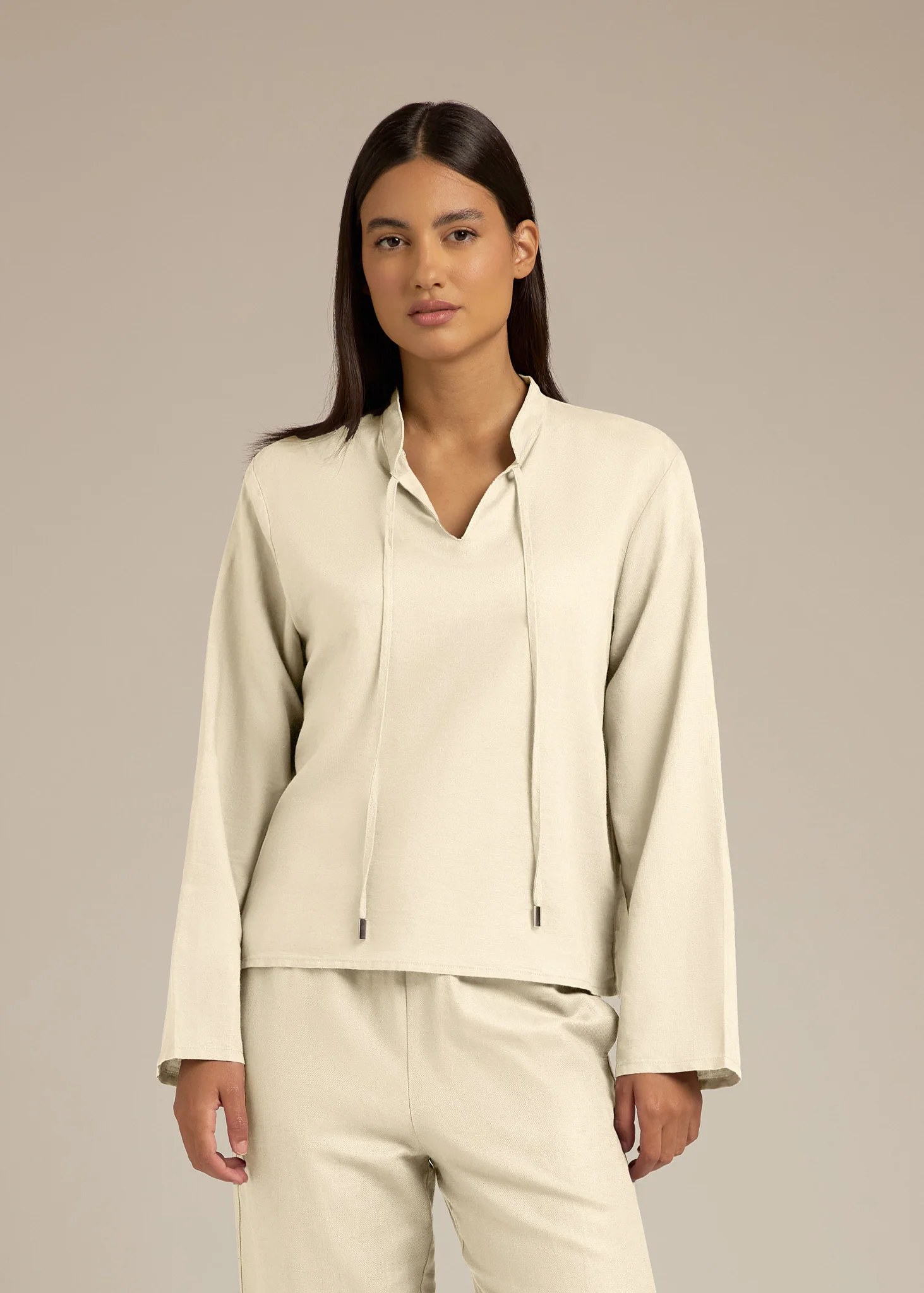 Tie Neck Long Sleeve Shirt