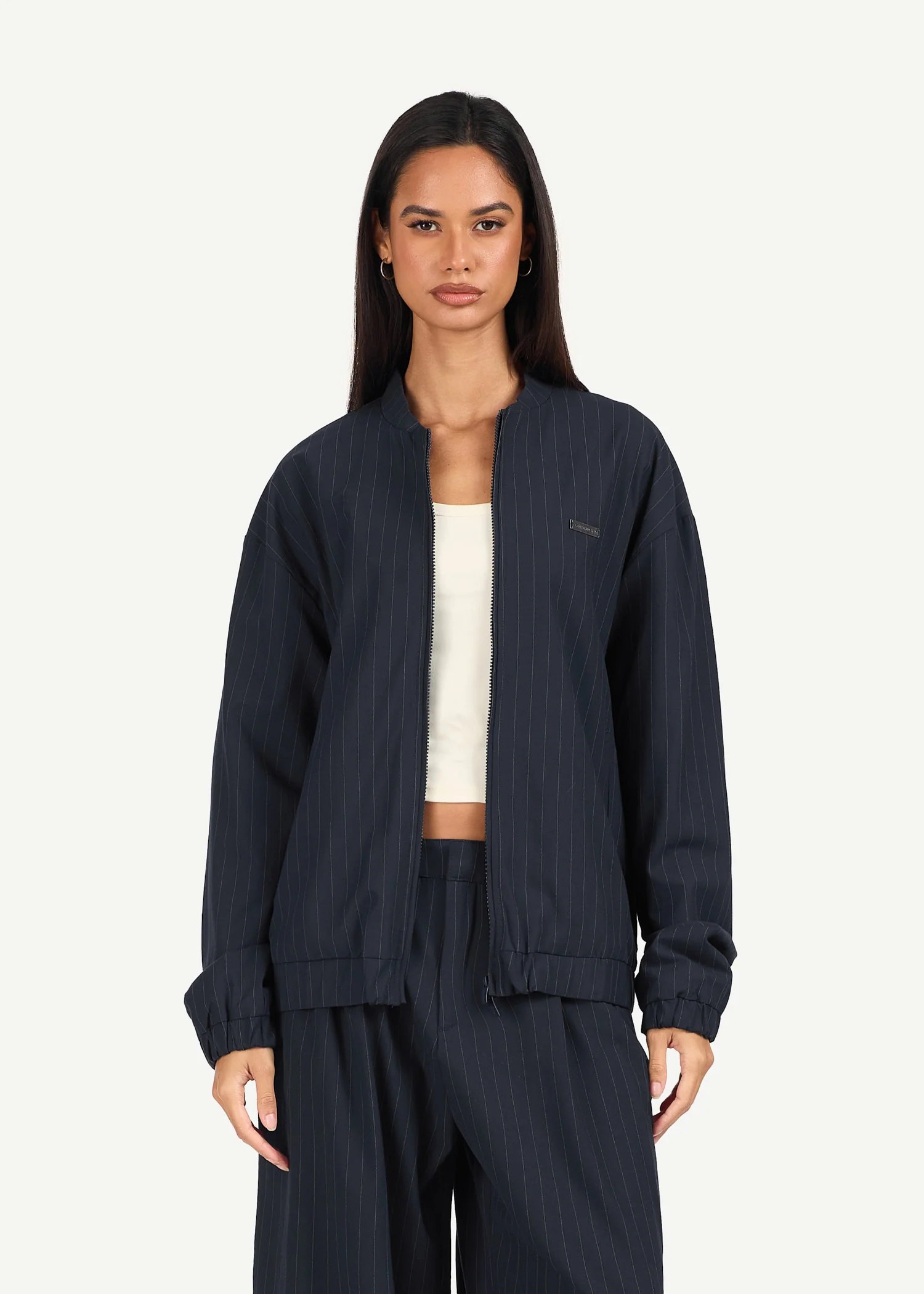 Relaxed Fit Pinstripe Zip Jacket