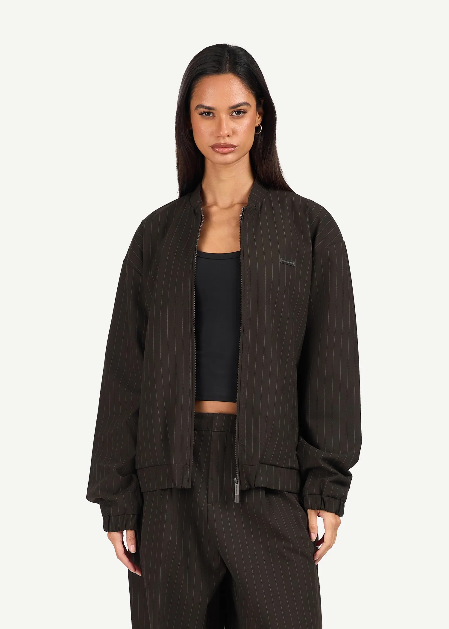 Relaxed Fit Pinstripe Zip Jacket