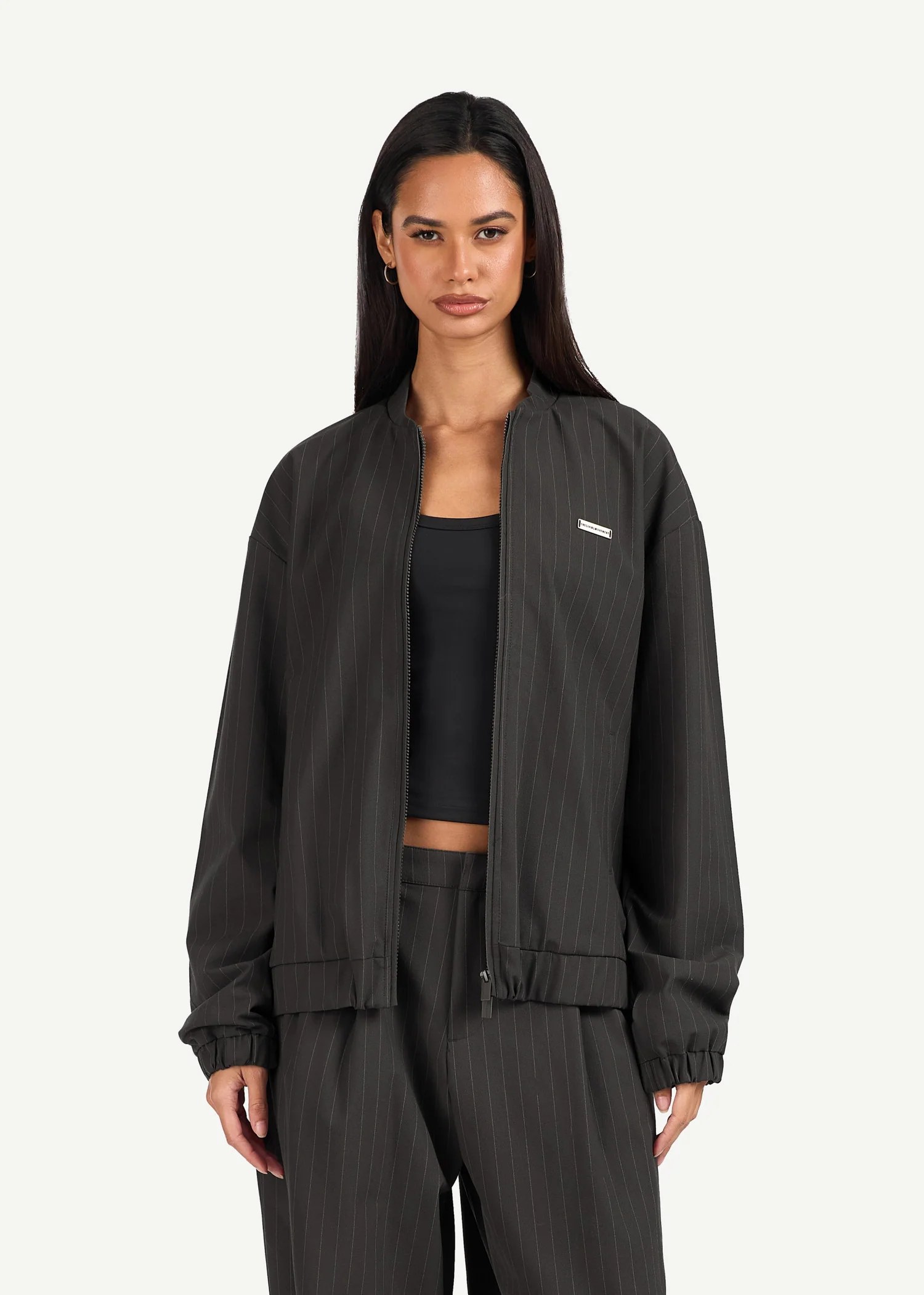 Relaxed Fit Pinstripe Zip Jacket
