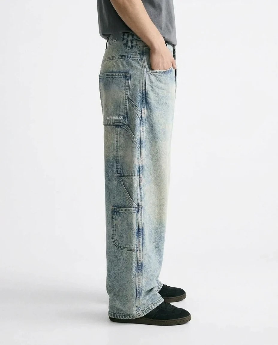Textured Acid-Wash Wide-Leg Jeans