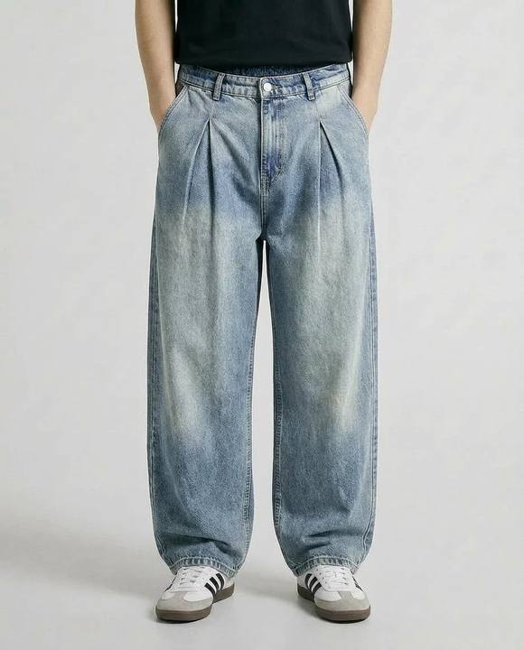 Pleated, Balloon-fit jeans
