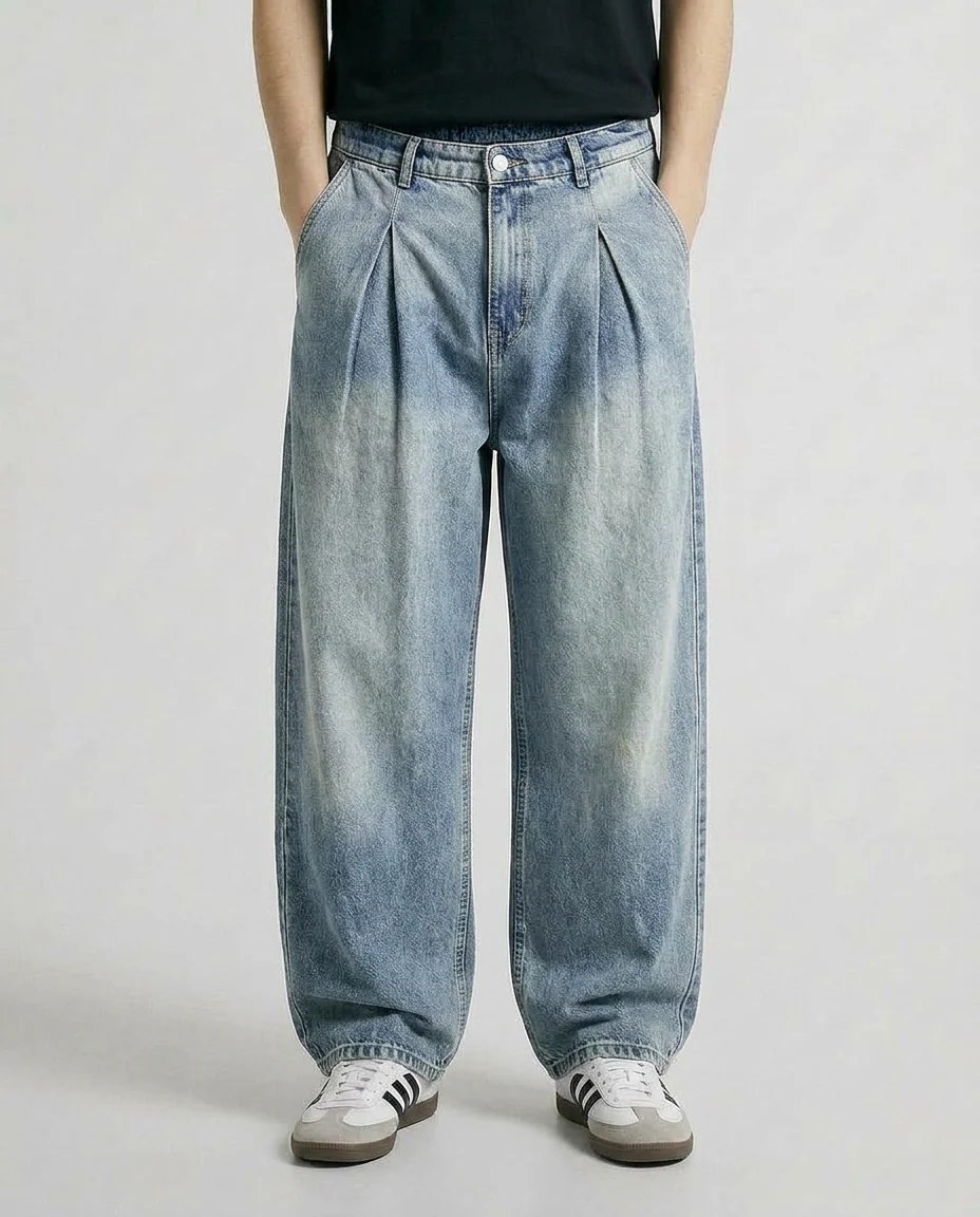 Pleated, Balloon-fit jeans