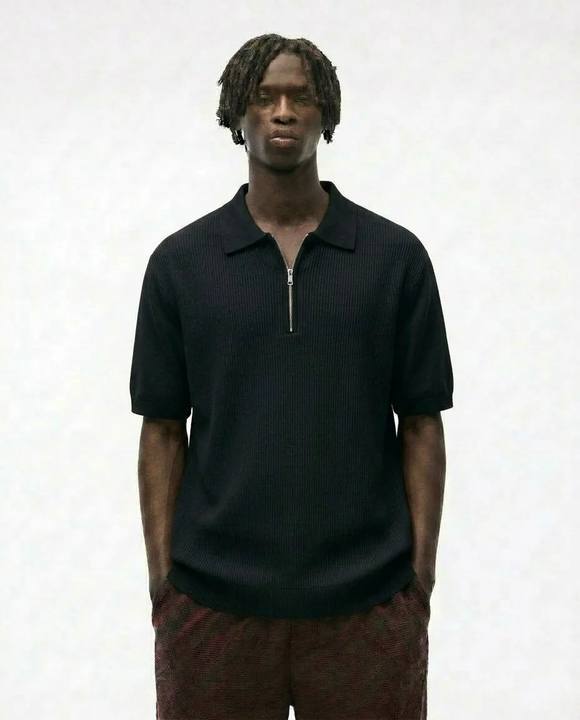 Premium Textured Zip-Neck Polo