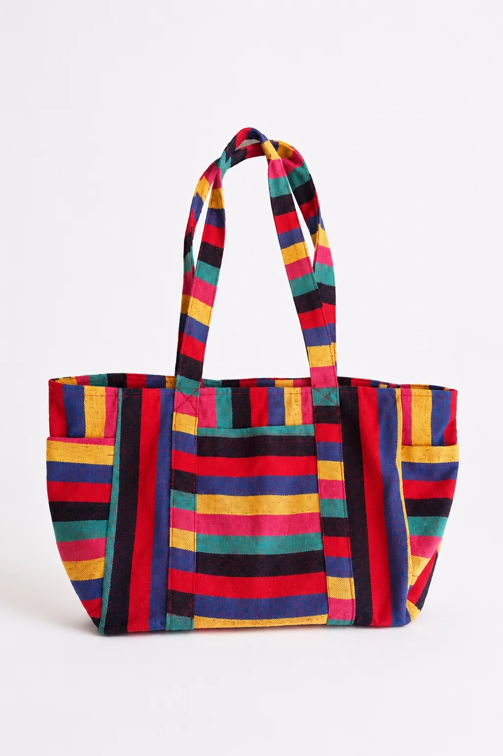 Multicolored Striped Canvas Beach Tote