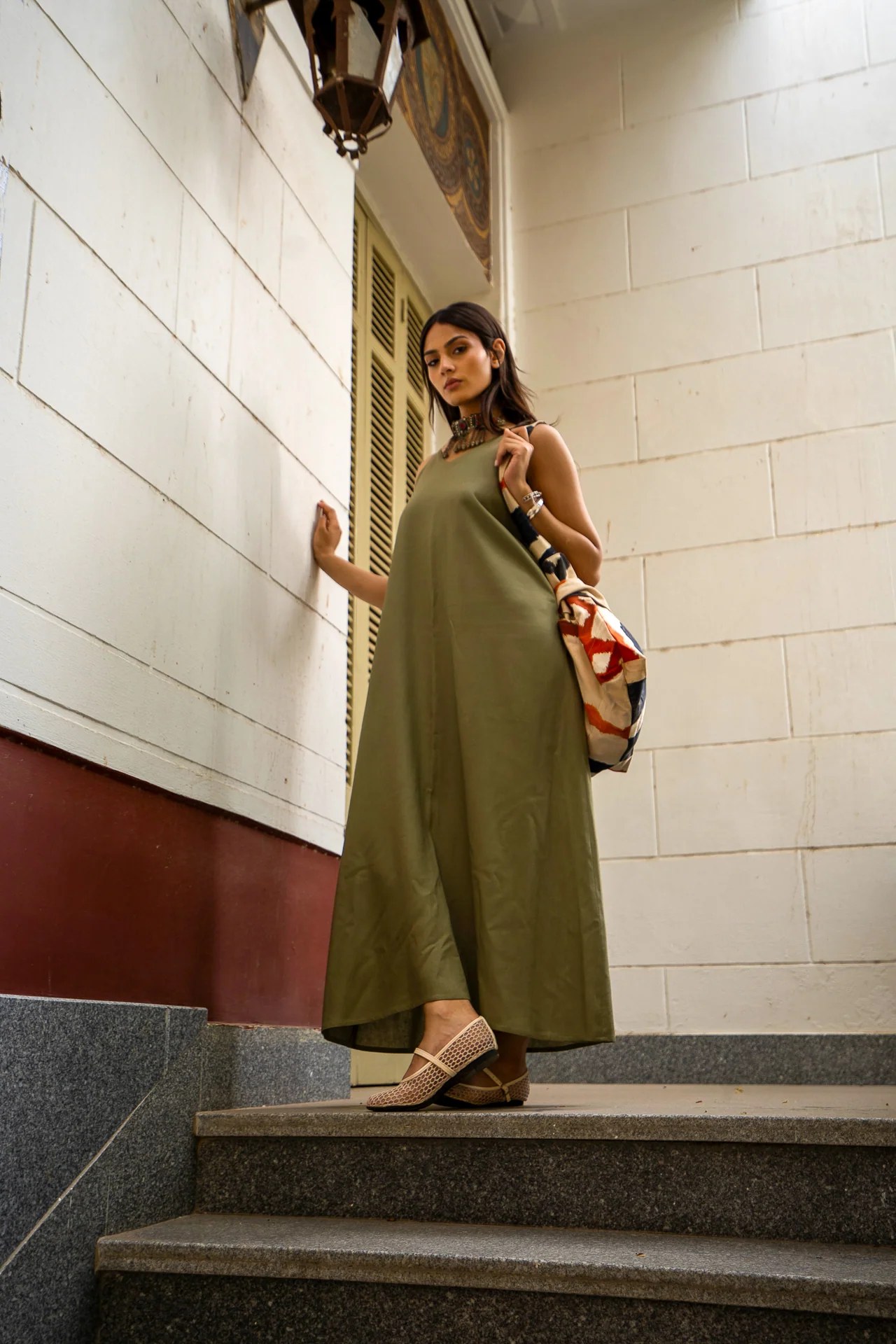 Olive Tie Shoulder Dress