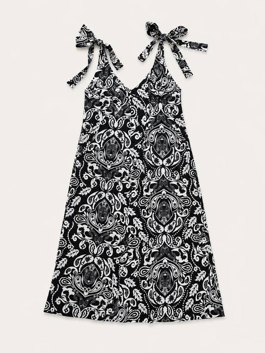 Monochrome Print Maxi with Tie Straps