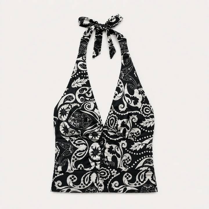 Monochrome Print Halter Vest Top