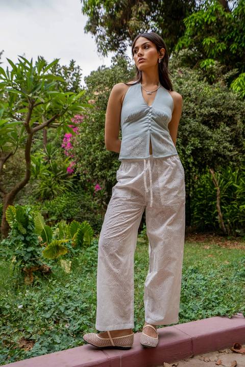 Side Tie Eyelet Pants