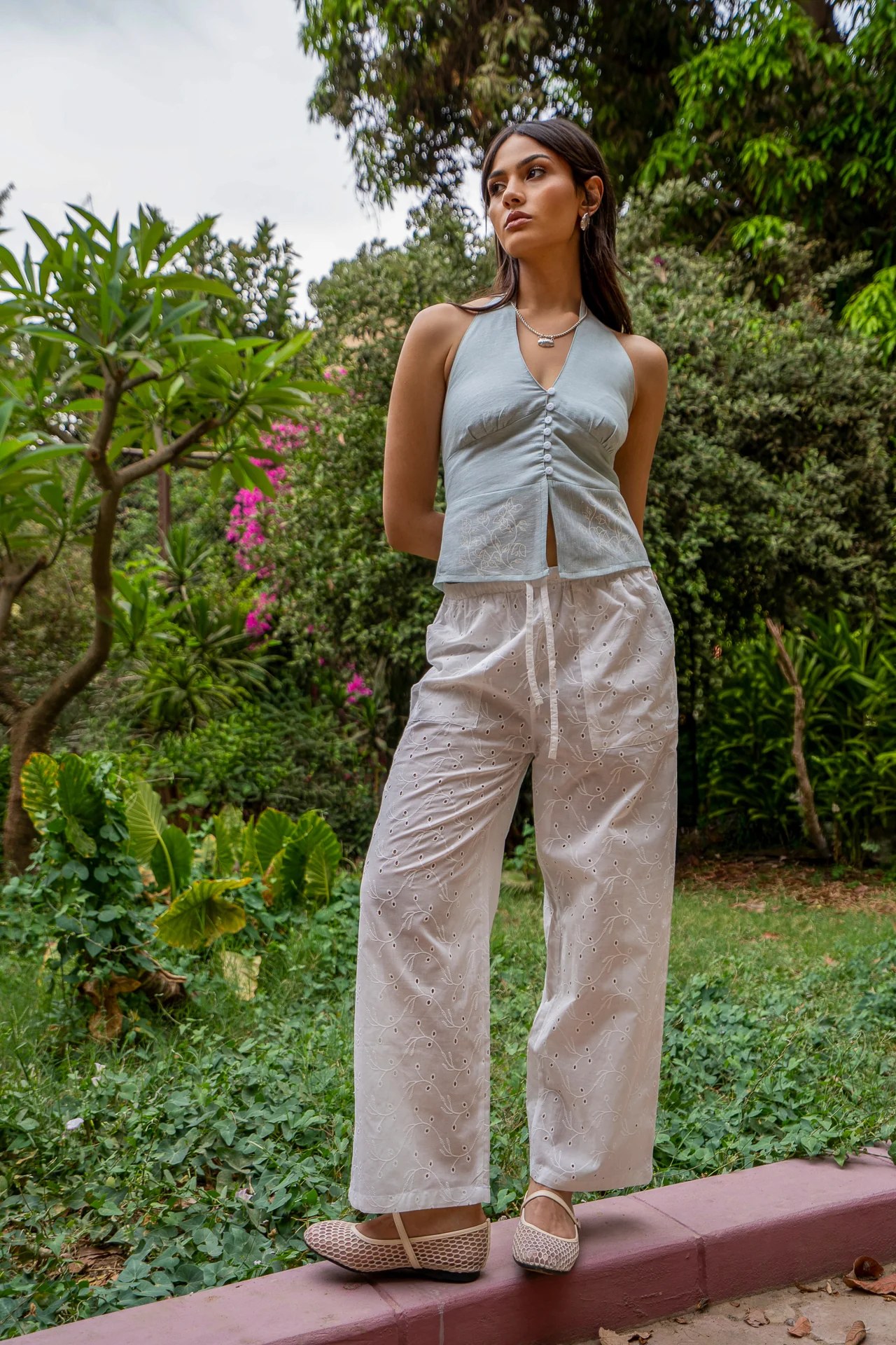 Side Tie Eyelet Pants