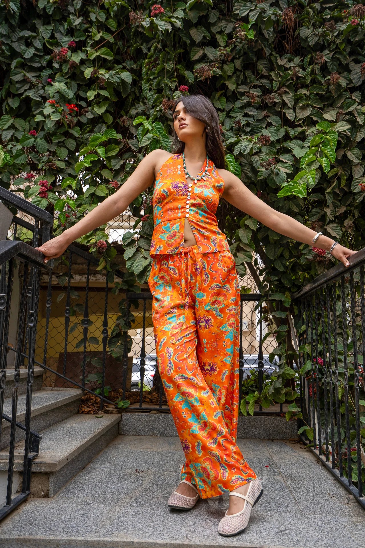 Boho Orange Print Halter Top